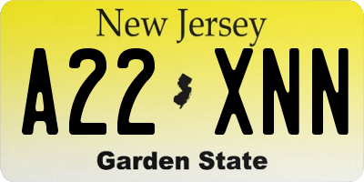 NJ license plate A22XNN