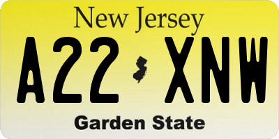NJ license plate A22XNW