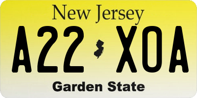 NJ license plate A22XOA