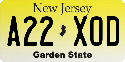 NJ license plate A22XOD