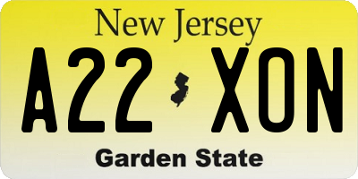 NJ license plate A22XON