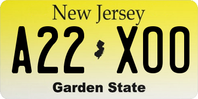 NJ license plate A22XOO