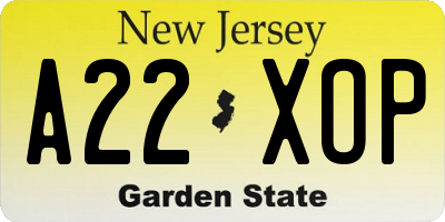 NJ license plate A22XOP