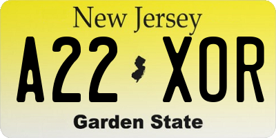 NJ license plate A22XOR