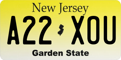 NJ license plate A22XOU