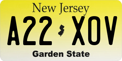 NJ license plate A22XOV