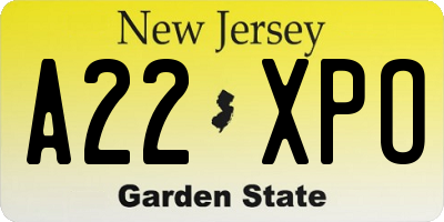 NJ license plate A22XPO
