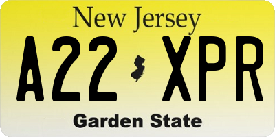 NJ license plate A22XPR