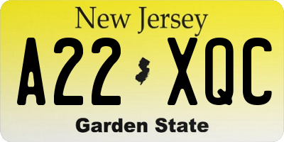 NJ license plate A22XQC