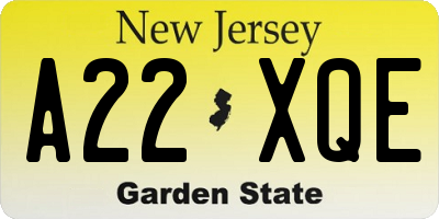 NJ license plate A22XQE
