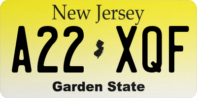 NJ license plate A22XQF