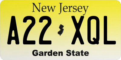 NJ license plate A22XQL