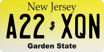 NJ license plate A22XQN