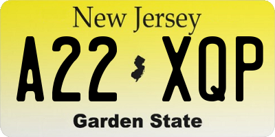 NJ license plate A22XQP