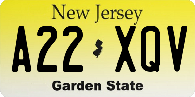 NJ license plate A22XQV