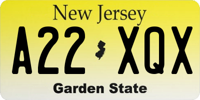 NJ license plate A22XQX