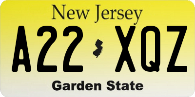 NJ license plate A22XQZ