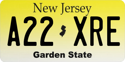 NJ license plate A22XRE