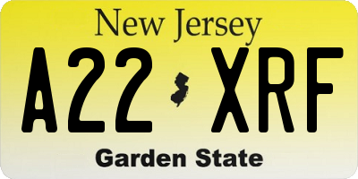 NJ license plate A22XRF