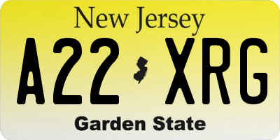 NJ license plate A22XRG