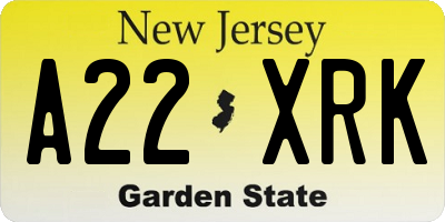 NJ license plate A22XRK