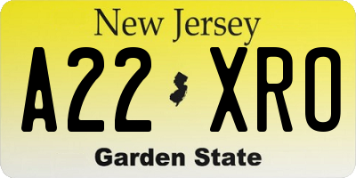 NJ license plate A22XRO