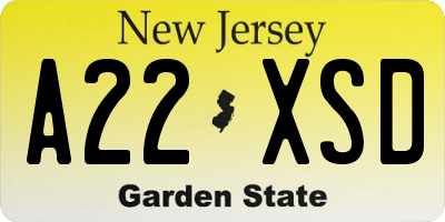 NJ license plate A22XSD