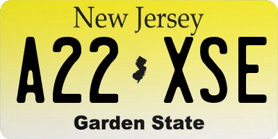 NJ license plate A22XSE