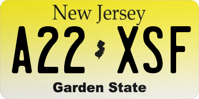 NJ license plate A22XSF