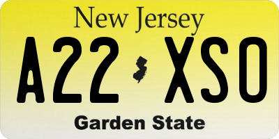 NJ license plate A22XSO