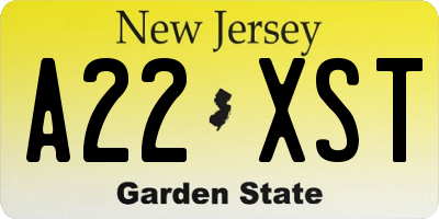 NJ license plate A22XST