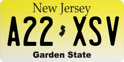 NJ license plate A22XSV
