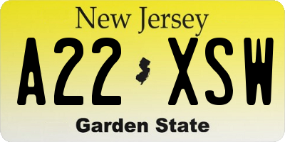 NJ license plate A22XSW