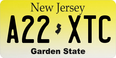 NJ license plate A22XTC