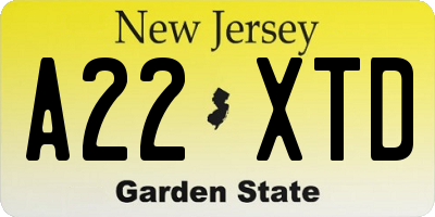 NJ license plate A22XTD