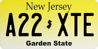 NJ license plate A22XTE