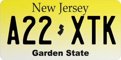 NJ license plate A22XTK