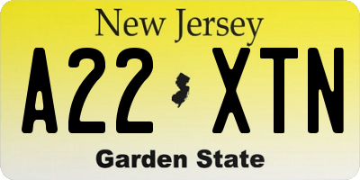 NJ license plate A22XTN