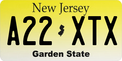 NJ license plate A22XTX