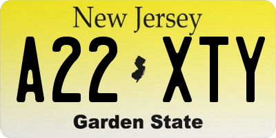 NJ license plate A22XTY