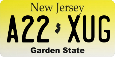 NJ license plate A22XUG