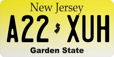 NJ license plate A22XUH