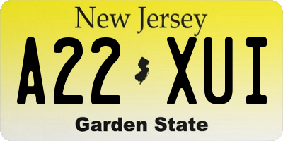 NJ license plate A22XUI