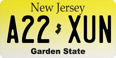 NJ license plate A22XUN