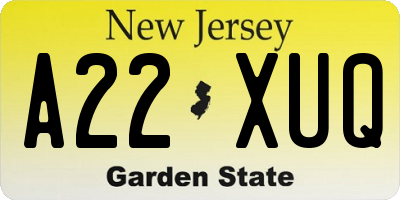 NJ license plate A22XUQ