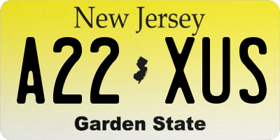NJ license plate A22XUS