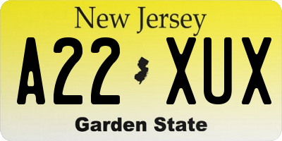 NJ license plate A22XUX