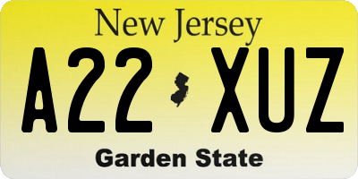 NJ license plate A22XUZ