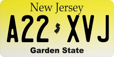 NJ license plate A22XVJ