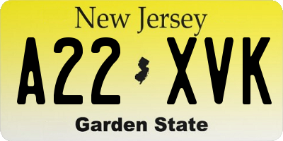 NJ license plate A22XVK
